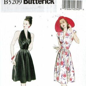Butterick B5209 Retro 1947 Dress Pattern Halter Cap Sleeve Misses 6-8-10-12